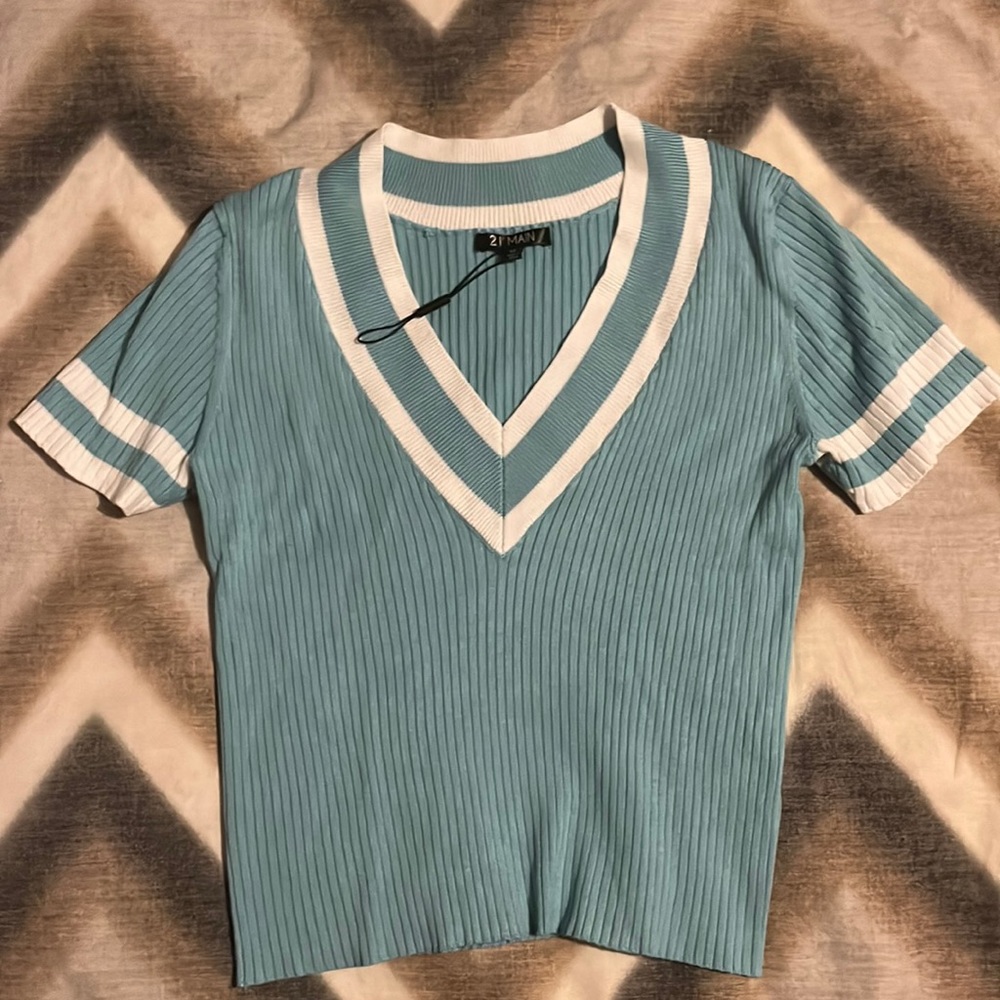Blue and White Crop Top, medium.